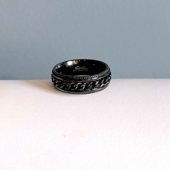 Black Stainless Steel Chain Spinner Ring - 12 - Picture 2 of 4
